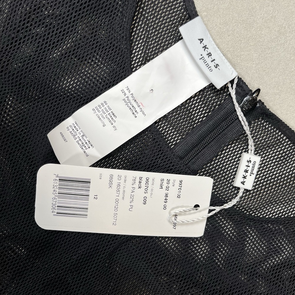 New Akris Punto Black Mesh Long Sleeve Blouse Sz 12 US Sheer Layer Designer NWT - Picture 6 of 9